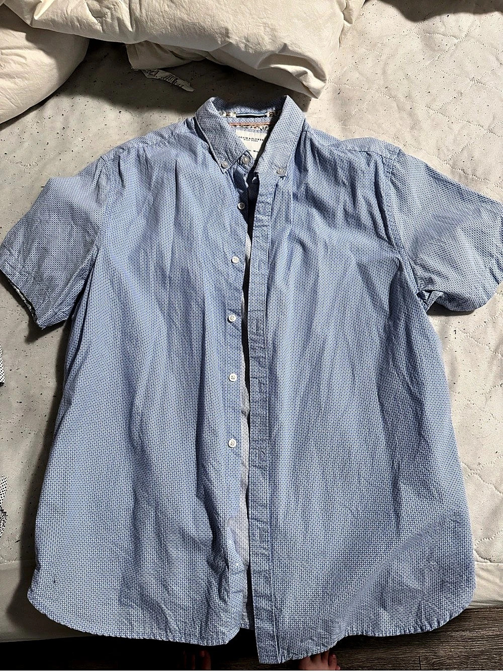 English Laundry Men's Short Sleeve Button Down in Blue & White